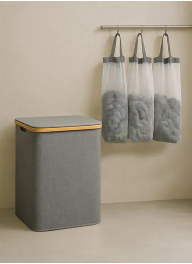 140L Single Layer Foldable Oxford Cloth Laundry Basket (L57 x W37 x H67)cm - Grey