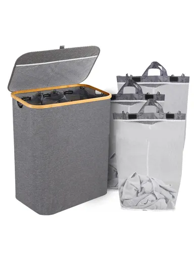 140L Single Layer Foldable Oxford Cloth Laundry Basket (L57 x W37 x H67)cm - Grey