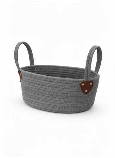Cotton Rope Organizer Basket with Sturdy Handles (L29 × W19 × H14) cm – Grey
