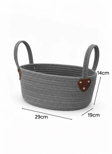 Cotton Rope Organizer Basket with Sturdy Handles (L29 × W19 × H14) cm – Grey