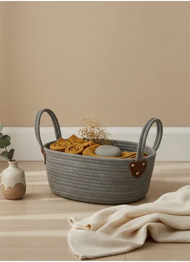 Cotton Rope Organizer Basket with Sturdy Handles (L29 × W19 × H14) cm – Grey