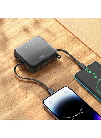 10000mAh Fast-Charging Power Bank, Durable, Compact, and Smart with LED Display - Black