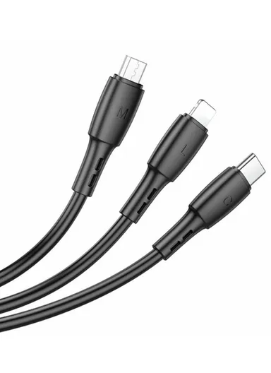 3-in-1 1m Charging Cable, Type-C, Micro &amp; Lightning BX71 - Black