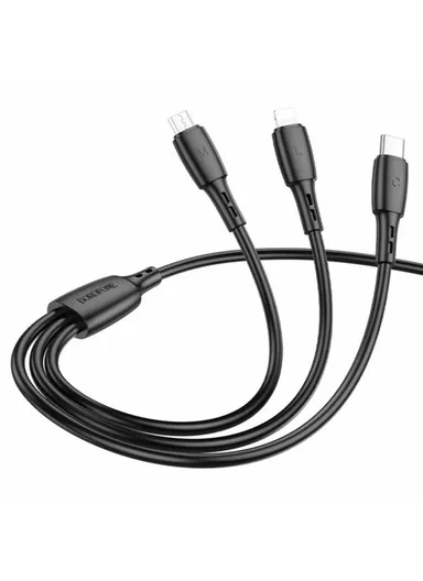 3-in-1 1m Charging Cable, Type-C, Micro &amp; Lightning BX71 - Black