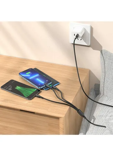 3-in-1 1m Charging Cable, Type-C, Micro &amp; Lightning BX71 - Black