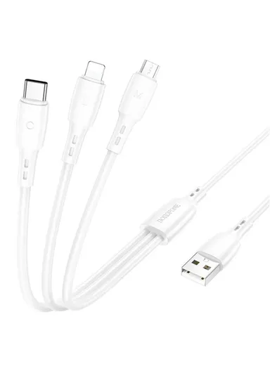 3-in-1 1m Charging Cable, Type-C, Micro &amp; Lightning BX71 - White