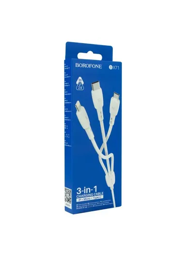 3-in-1 1m Charging Cable, Type-C, Micro &amp; Lightning BX71 - White