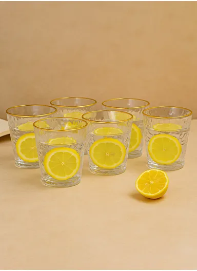 250ml 6-Pcs Gold Round Rim Beverages Glass Cup Set