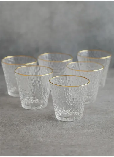 250ml 6-Pcs Gold Round Rim Beverages Glass Cup Set
