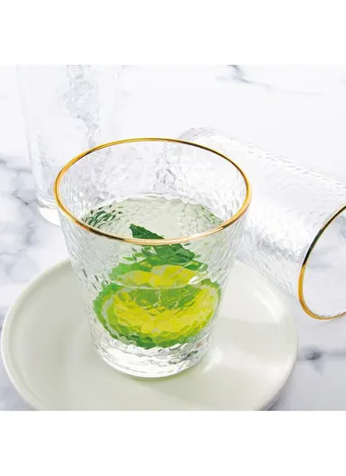 250ml 6-Pcs Gold Round Rim Beverages Glass Cup Set