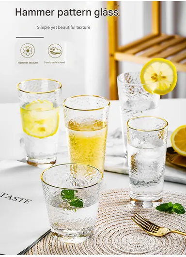 250ml 6-Pcs Gold Round Rim Beverages Glass Cup Set