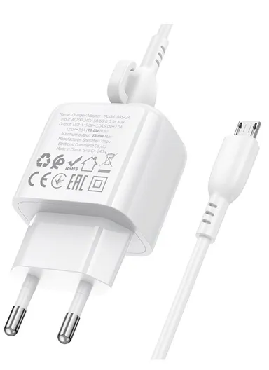 18W USB-A Wall Charger, Fast Charging with EU Plug &amp; 1 m Cable BAS42A - Micro