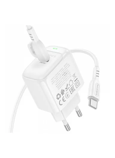 20W USB-C Fast Charger, EU Plug &amp; 1m Type-C Cable BAS43 - White