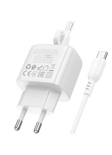 20W USB-C Fast Charger, EU Plug &amp; 1m Type-C Cable BAS43 - White