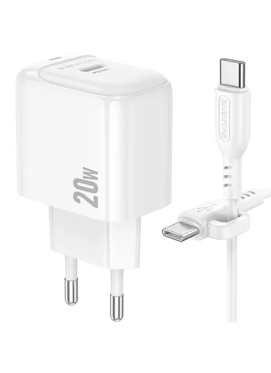 20W USB-C Fast Charger, EU Plug &amp; 1m Type-C Cable BAS43 - White