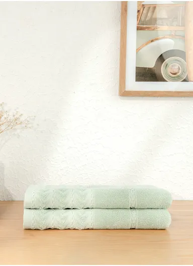 2 Pieces Elegance 50 x 90 cm 600 GSM Luxury Turkish Cotton Face Towel Set - Mint