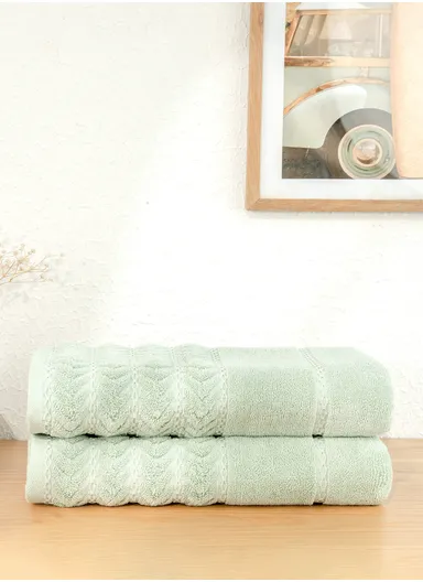 2 Pieces Elegance 70 x 140 cm 600 GSM Luxury Turkish Cotton Bath Towel Set - Mint