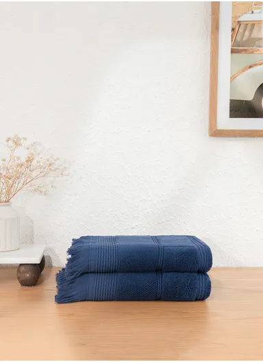 2 Pieces Ocean Serenity 50 x 90 cm 600 GSM Luxury Turkish Cotton Face Towel Set - Navy Blue