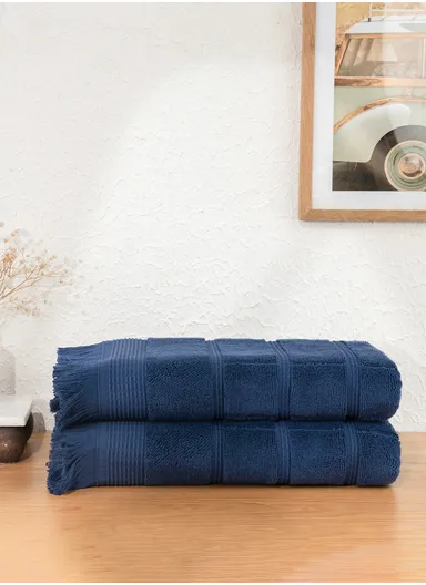 2 Pieces Ocean Serenity 70 x 140 cm 600 GSM Luxury Turkish Cotton Bath Towel Set - Navy Blue
