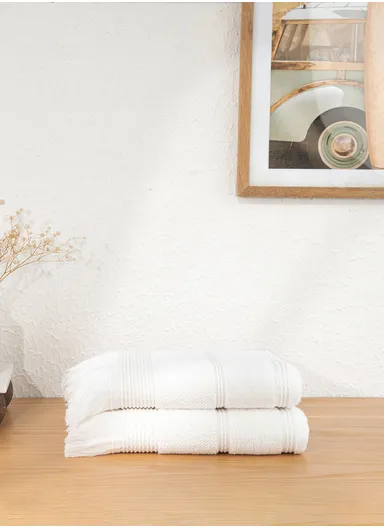 2 Pieces Pure Comfort 50 x 90 cm 600 GSM Luxury Turkish Cotton Face Towel Set - White