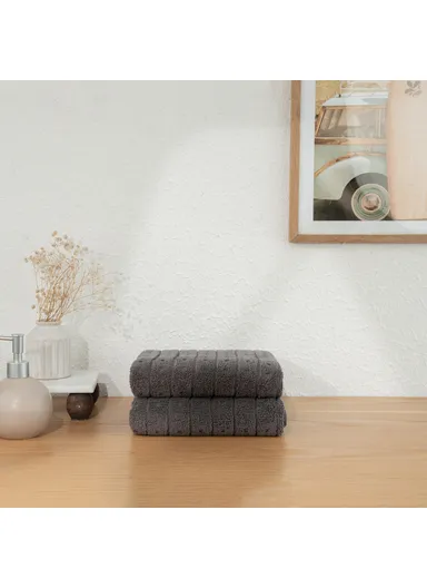 2 Pieces Slate Serenity 50 x 90 cm 600 GSM Luxury Turkish Cotton Face Towel Set - Anthracite