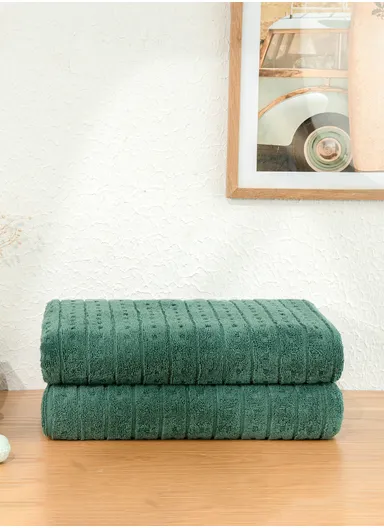 2 Pieces Verdant Comfort 70 x 140 cm 600 GSM Luxury Turkish Cotton Bath Towel Set - Dark Green