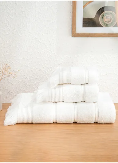 3 Pieces Pure Comfort 600 GSM Luxury Turkish Cotton Towel Set - White