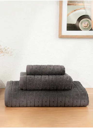 3 Pieces Slate Serenity Turkish 600 GSM Luxury Cotton Towel Set - Anthracite