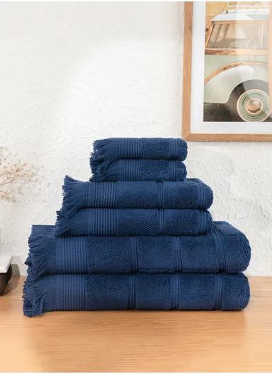 6 Pieces Ocean Serenity 600 GSM Luxury Turkish Cotton Towel Set - Navy Blue