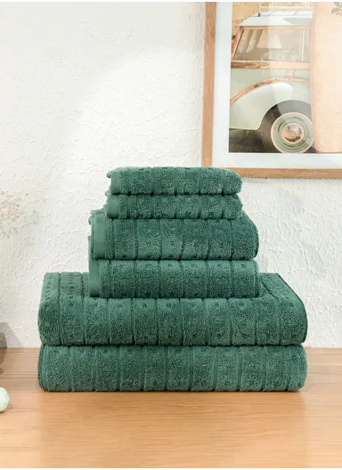 6 Pieces Verdant Comfort 600 GSM Luxury Turkish Cotton Towel Set - Dark Green