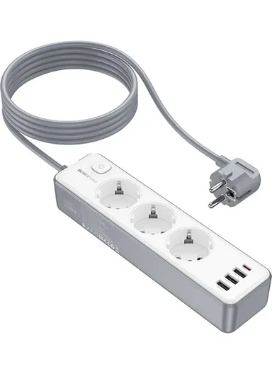Multi-Output Power Strip, 3 Sockets, 4 USB + 1 Type-C Ports &amp; 2m Cord BAC9 