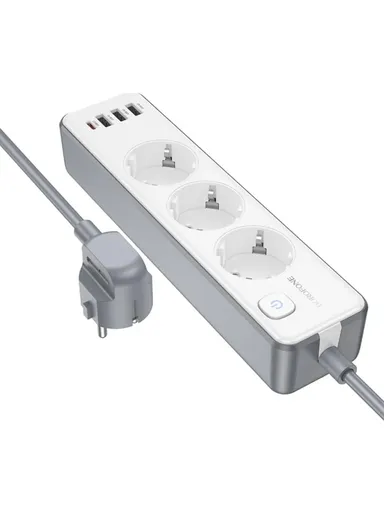 Multi-Output Power Strip, 3 Sockets, 4 USB + 1 Type-C Ports &amp; 2m Cord BAC9 