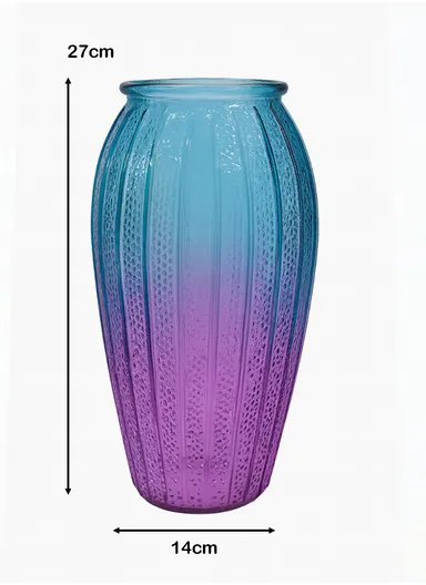 Lantern Design Elegant Simple Flower Desk Decorative Glass Vase (D14 x H27)cm - Purple &amp; Blue