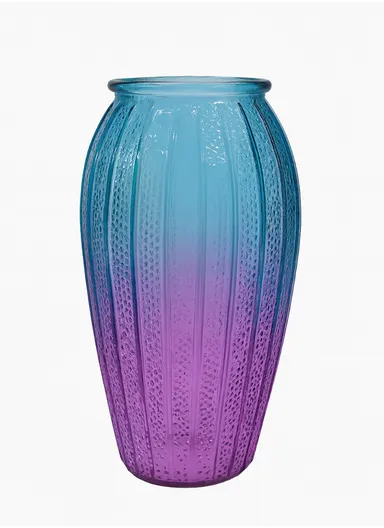 Lantern Design Elegant Simple Flower Desk Decorative Glass Vase (D14 x H27)cm - Purple &amp; Blue