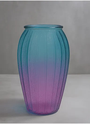 Lantern Design Elegant Simple Flower Desk Decorative Glass Vase (D14 x H27)cm - Purple &amp; Blue