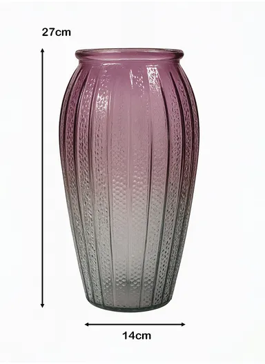 Lantern Design Elegant Simple Flower Desk Decorative Glass Vase (D14 x H27)cm - Smoke Grey &amp; Purple