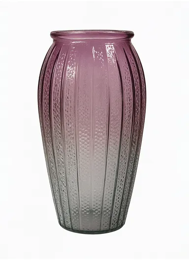 Lantern Design Elegant Simple Flower Desk Decorative Glass Vase (D14 x H27)cm - Smoke Grey &amp; Purple