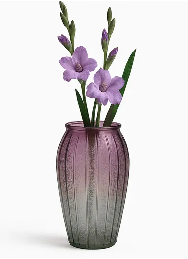 Lantern Design Elegant Simple Flower Desk Decorative Glass Vase (D14 x H27)cm - Smoke Grey &amp; Purple