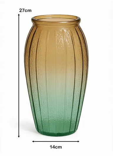 Lantern Design Elegant Simple Flower Desk Decorative Glass Vase (D14 x H27)cm - Green &amp; Yellow