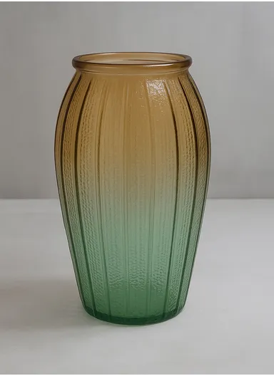 Lantern Design Elegant Simple Flower Desk Decorative Glass Vase (D14 x H27)cm - Green &amp; Yellow