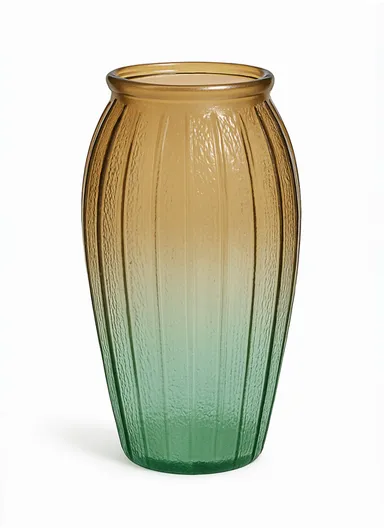 Lantern Design Elegant Simple Flower Desk Decorative Glass Vase (D14 x H27)cm - Green &amp; Yellow