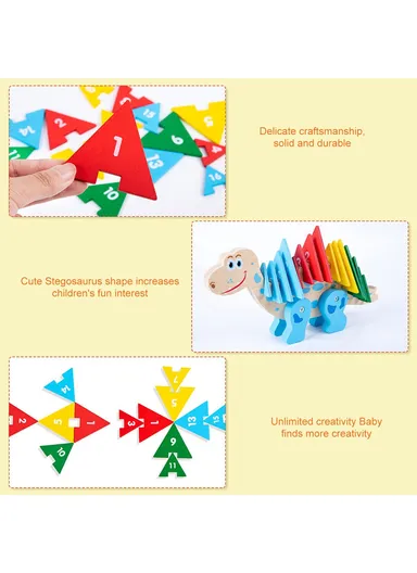 Dinosaur 3D Toy Wooden Number Puzzle for Kids, Wooden Jigsaw Puzzle