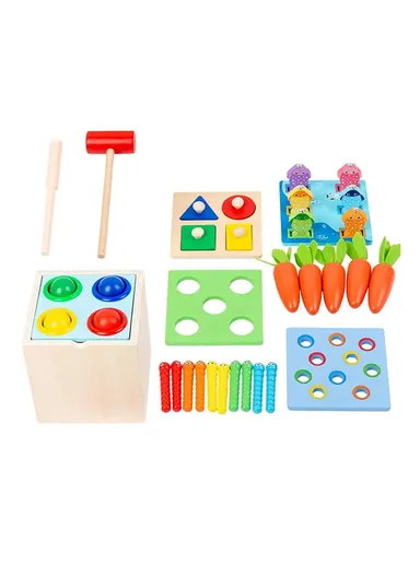 5 In 1 Wooden Pounding Toy for Toddlers, Color Matching Educational Hammer Toy, Safe &amp; Durable