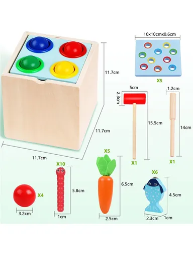 5 In 1 Wooden Pounding Toy for Toddlers, Color Matching Educational Hammer Toy, Safe &amp; Durable