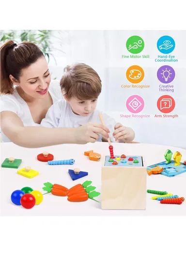 5 In 1 Wooden Pounding Toy for Toddlers, Color Matching Educational Hammer Toy, Safe &amp; Durable