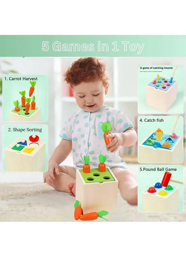 5 In 1 Wooden Pounding Toy for Toddlers, Color Matching Educational Hammer Toy, Safe &amp; Durable