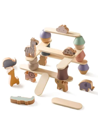 Funny Zoo Stack Smooth Wood Blocks, Enhance Focus &amp; Coordination