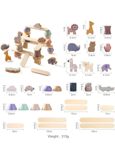 Funny Zoo Stack Smooth Wood Blocks, Enhance Focus &amp; Coordination