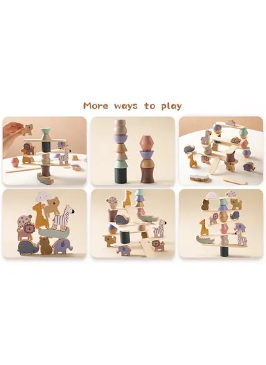 Funny Zoo Stack Smooth Wood Blocks, Enhance Focus &amp; Coordination