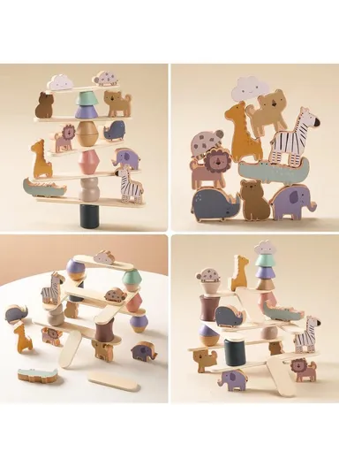 Funny Zoo Stack Smooth Wood Blocks, Enhance Focus &amp; Coordination